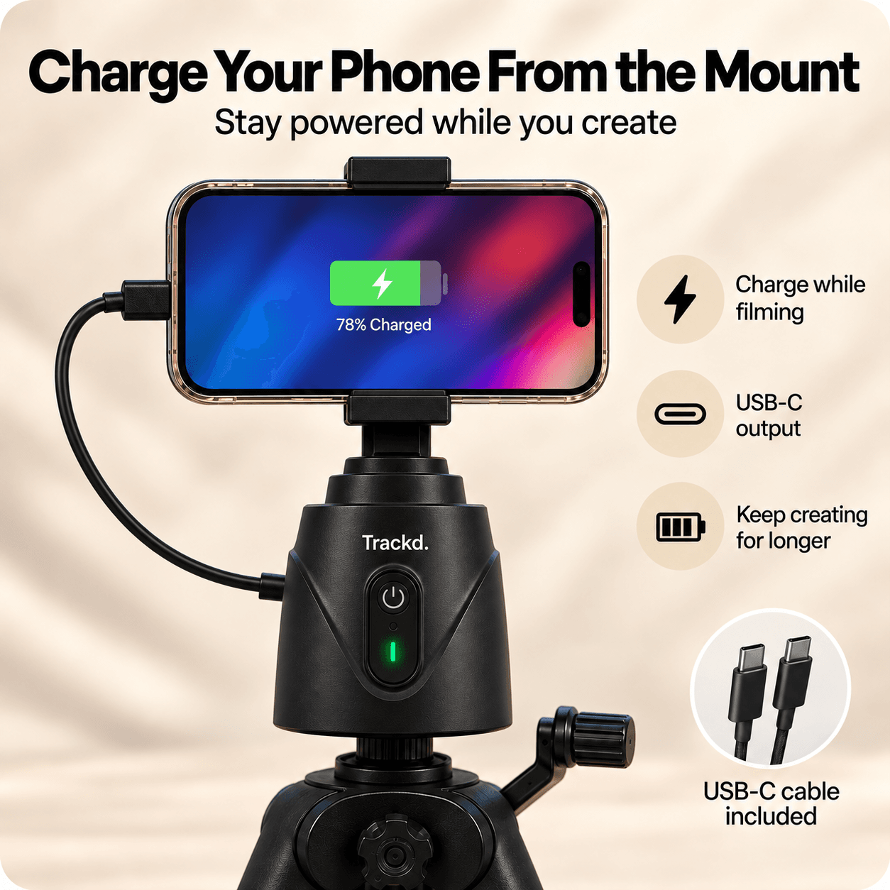 Charging an iPhone from the Trackd Mount while filming