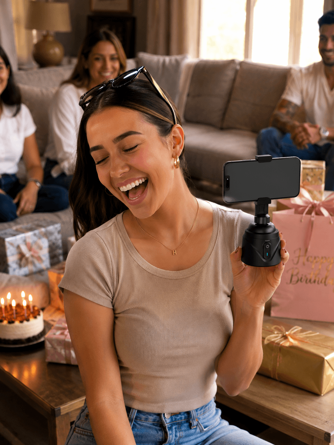 Trackd product used during a birthday gathering