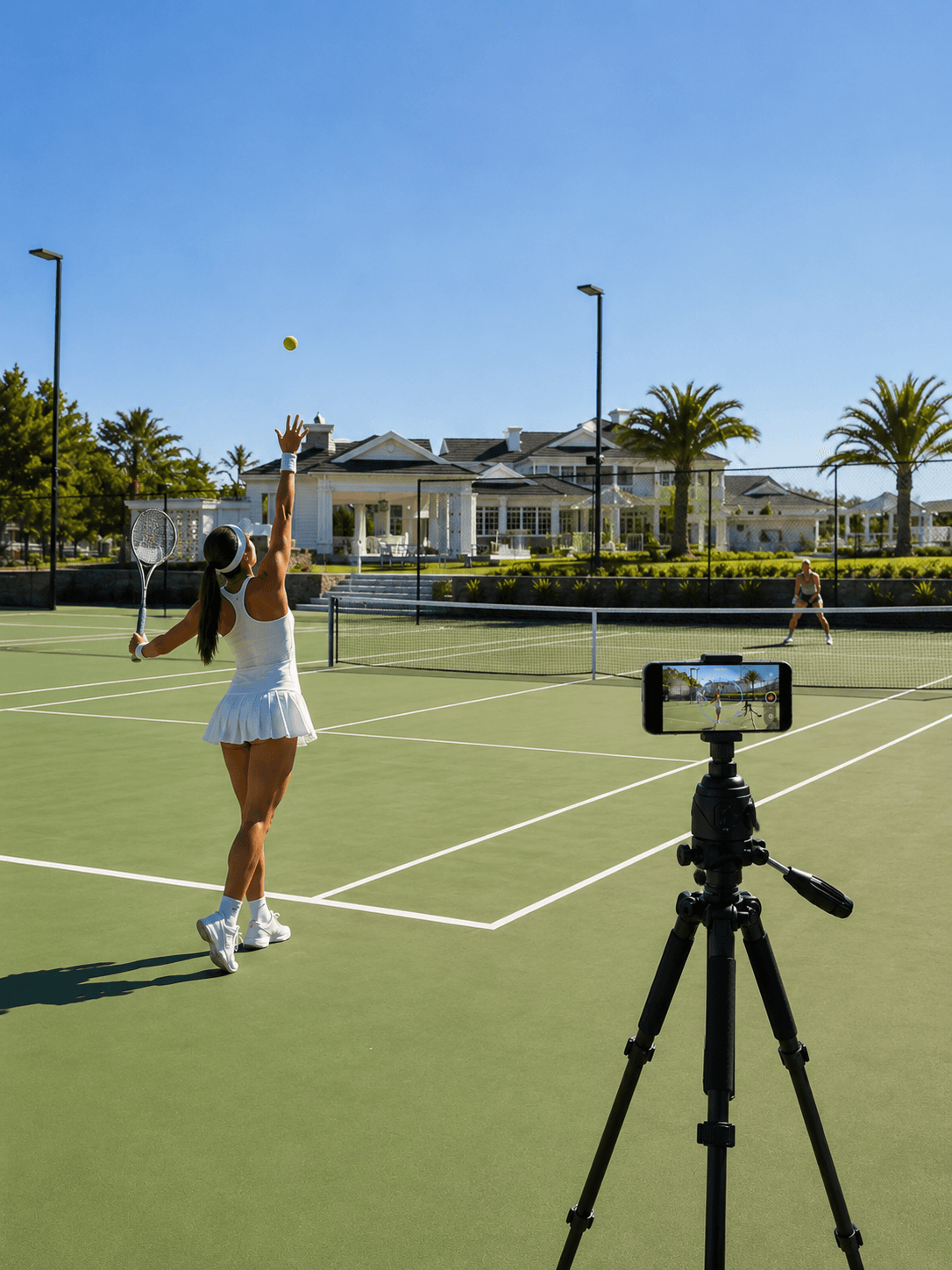 Trackd recording a tennis serve from a tripod
