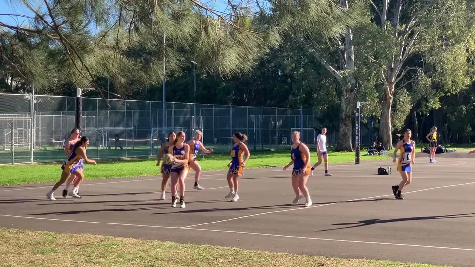 A netball passing sequence moving across the court